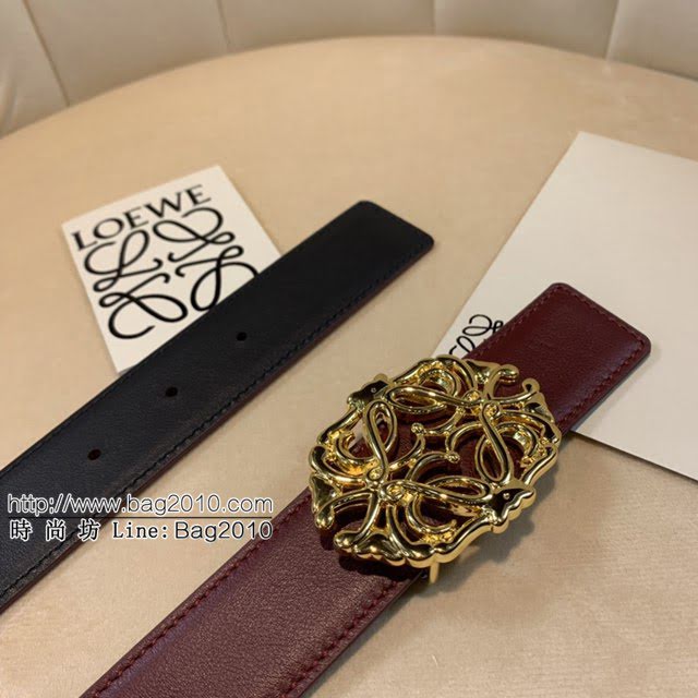 LOEWE女士皮帶 羅意威經典銅扣手掌紋雙面牛皮腰帶  jjp1812